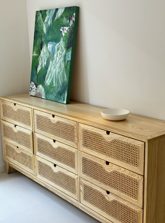Vilriga Ash wood natural rattan chest of drawers-B