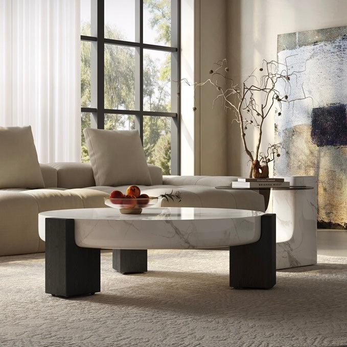 Mizav Marble slab ash base round coffee table set