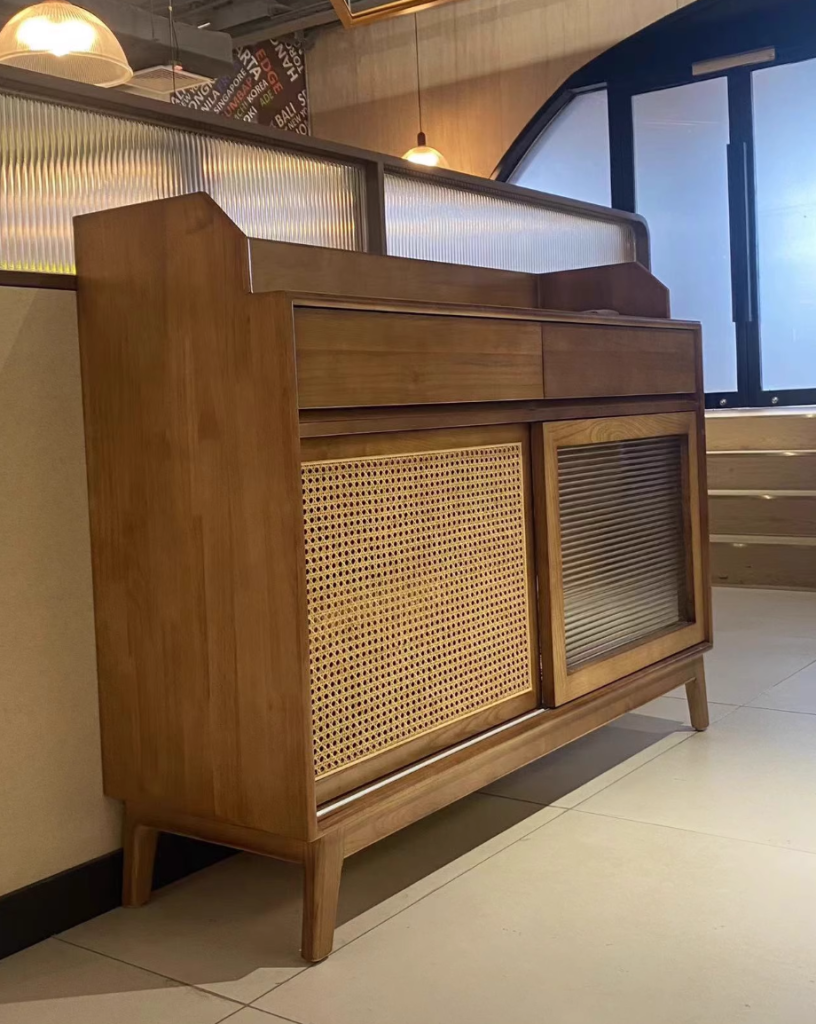 Nyturan Ash wood natural rattan sideboard