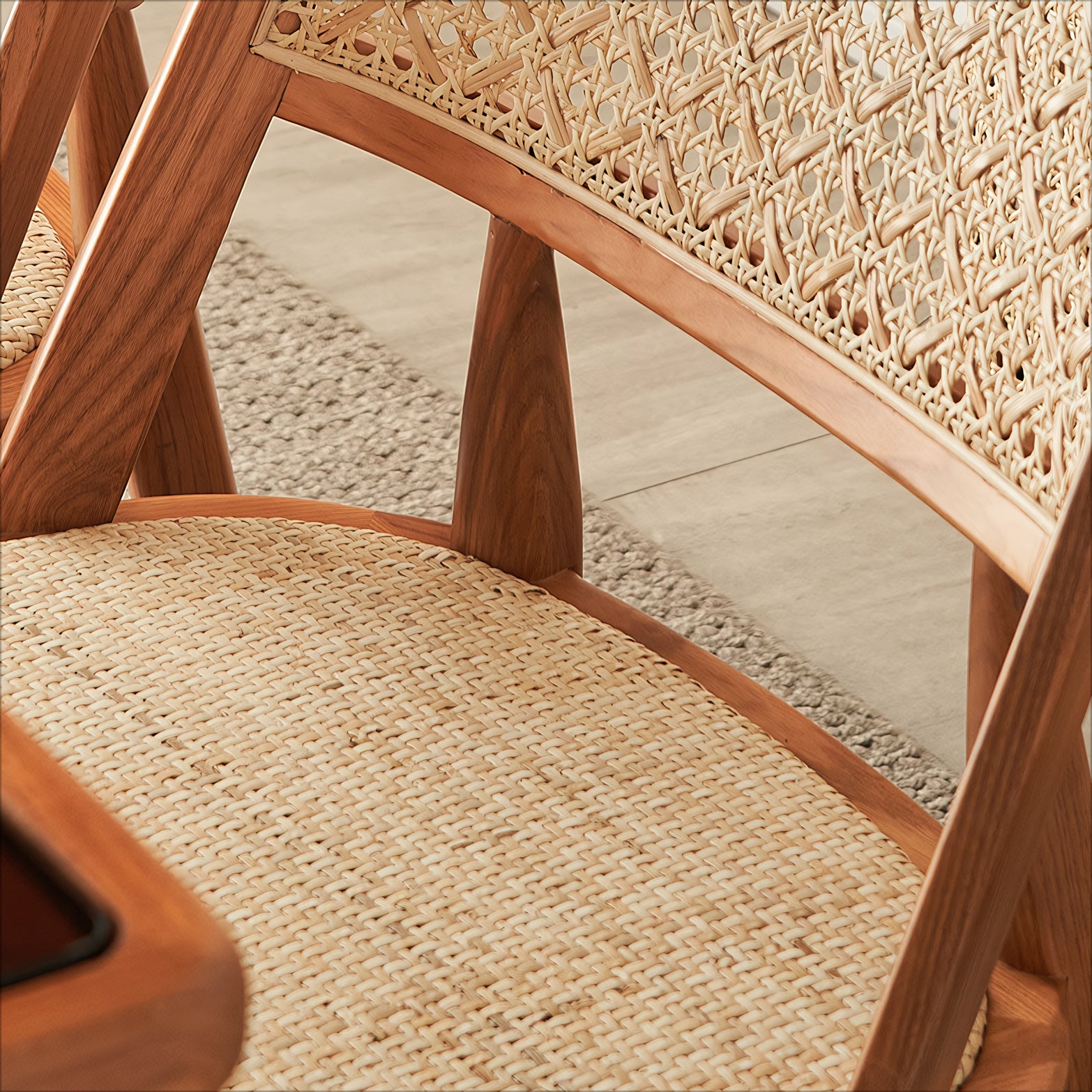 Falutei Ash wood natural rattan rectangular dining set