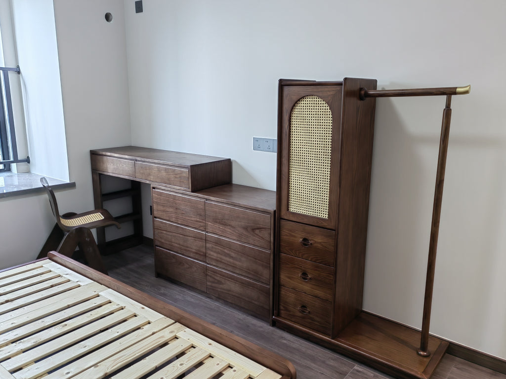 Lyria Solid wood natural rattan wardrobe