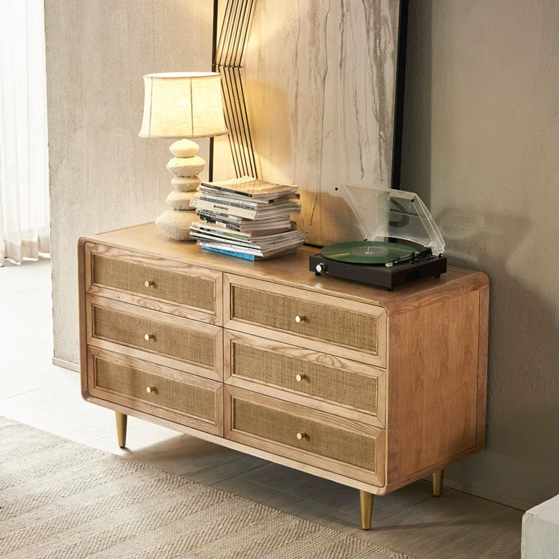 Watiron Ash wood natural rattan chest of drawers