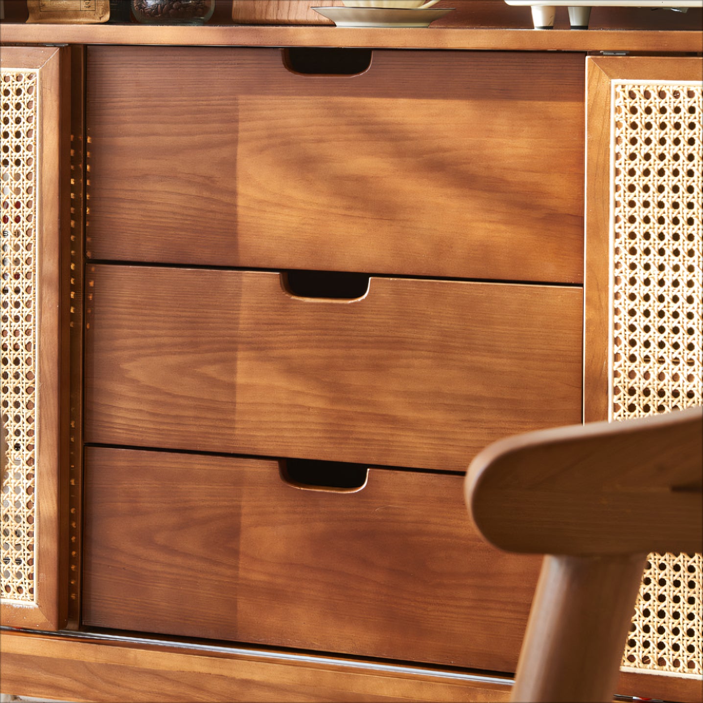 Sarinaly Ash wood natural rattan sideboard