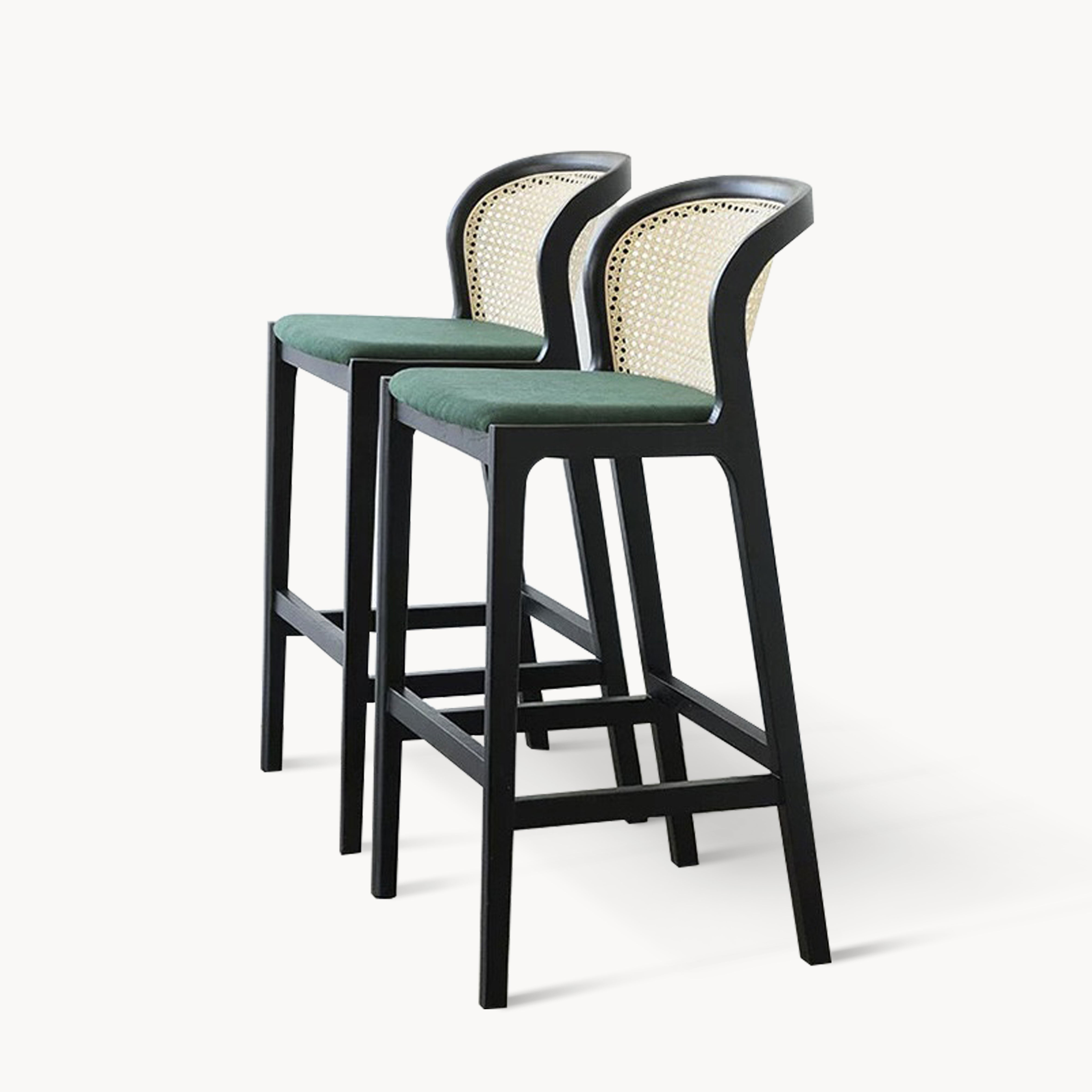 Glinlan 2pcs Ash wood natural rattan high chair dining chair