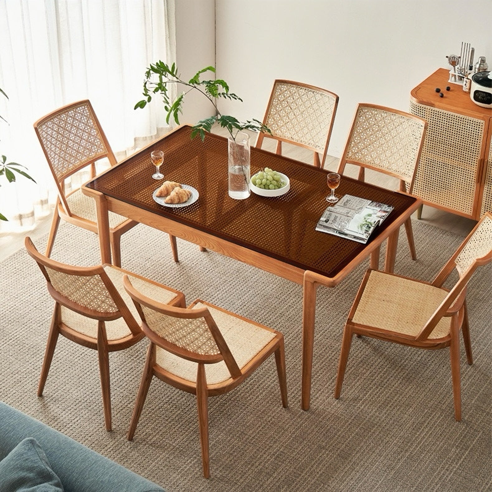 Xeran 2pcs ash wood natural rattan dining chairs