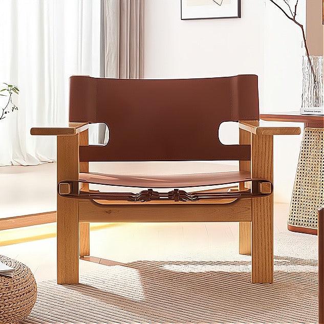 Ninlan Ash wood leather accent chair