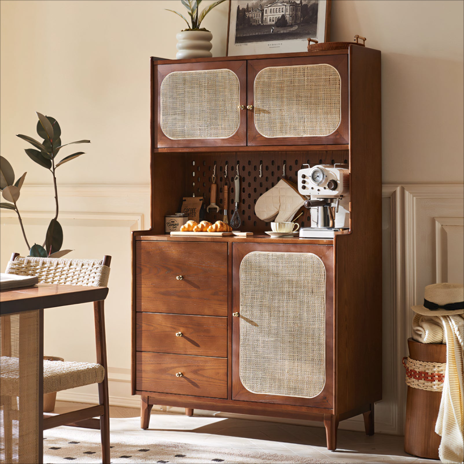 Farion Solid wood natural rattan sideboard