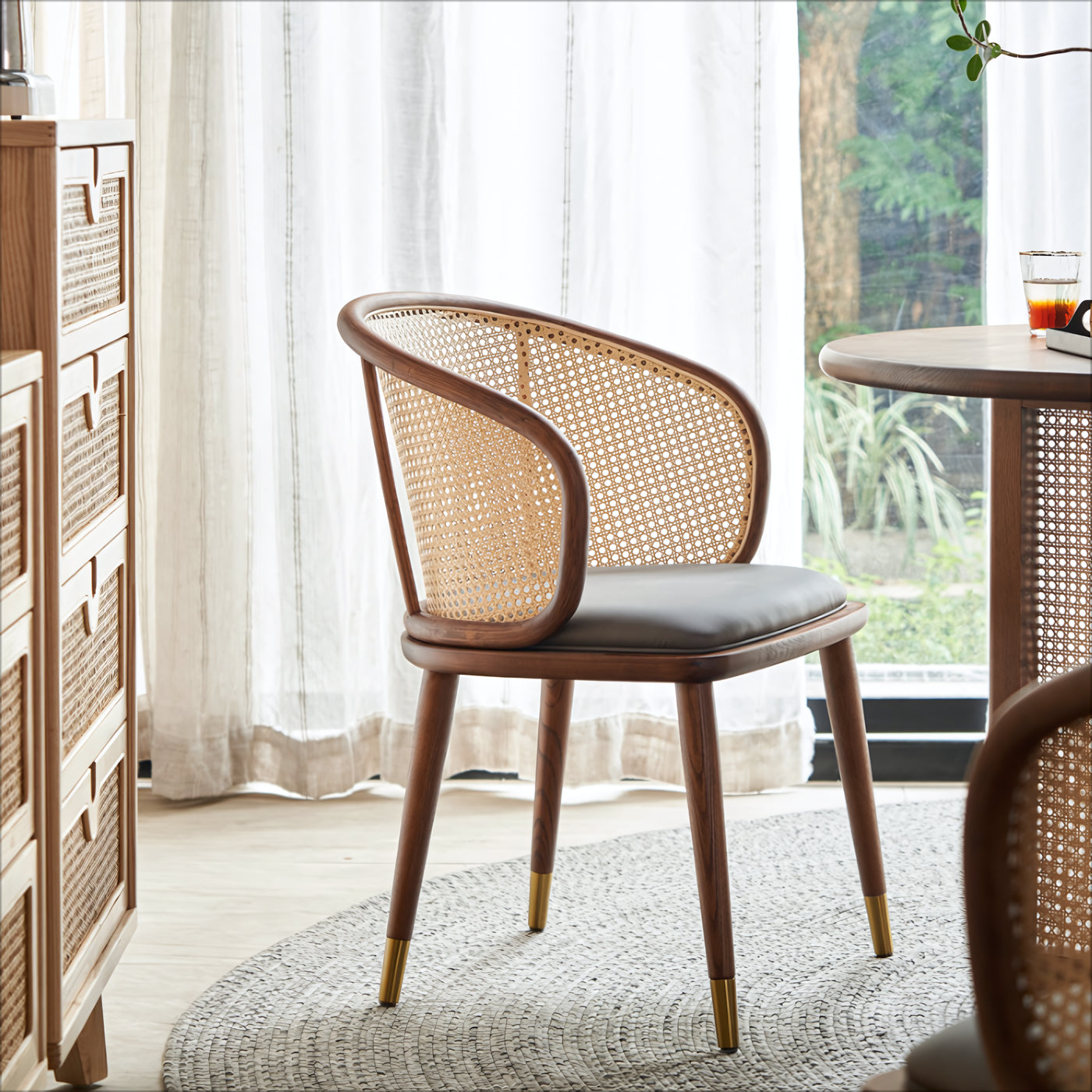 Ronilan Ash wood Indonesian natural rattan round dining set