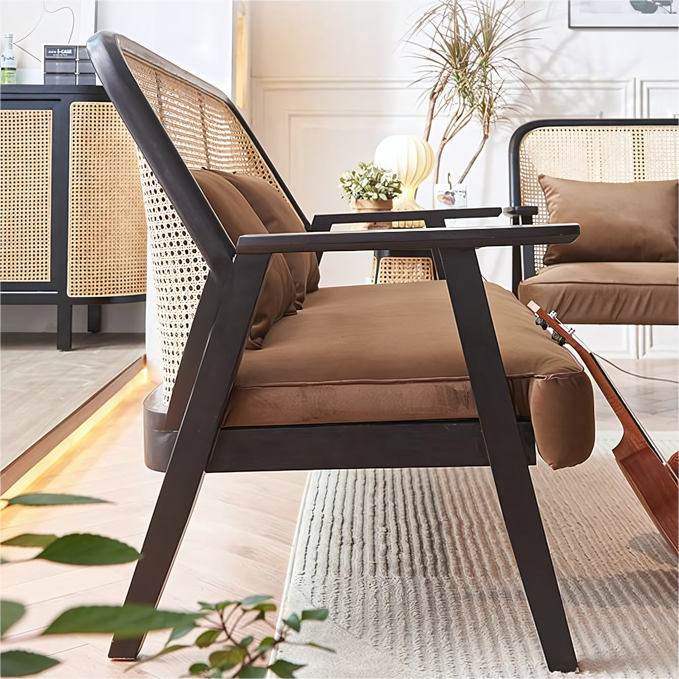 Rosalina Ash wood natural rattan accent chair