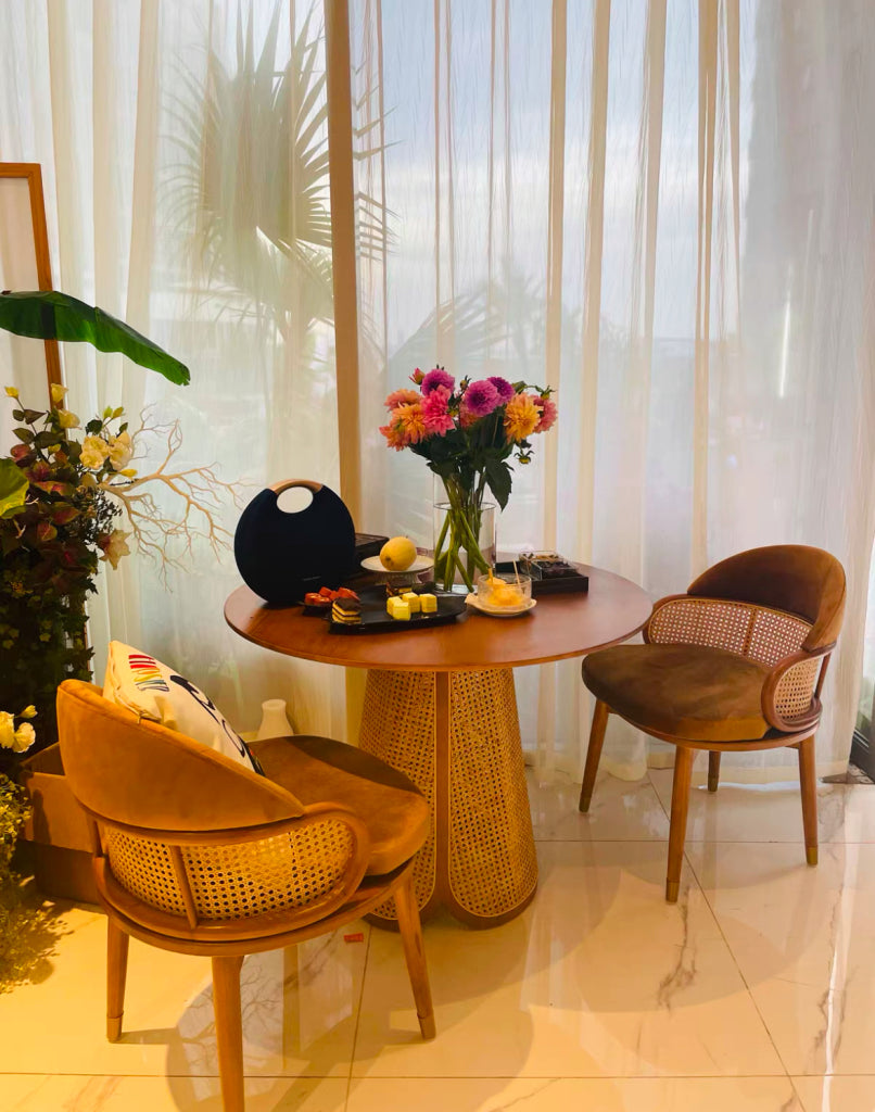 Bonnie Ash wood Indonesian natural rattan round dining table