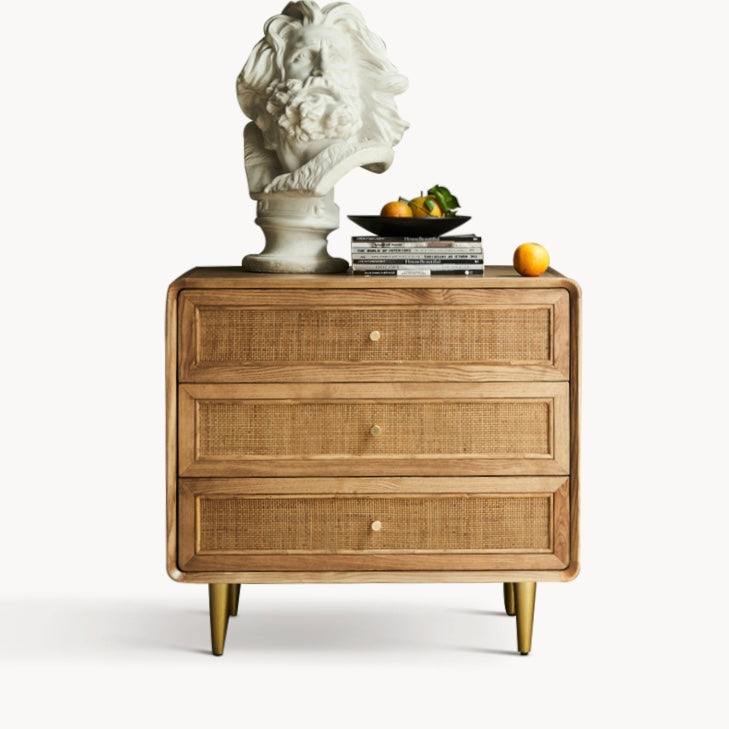 Linorein Ash wood natural rattan chest of drawers