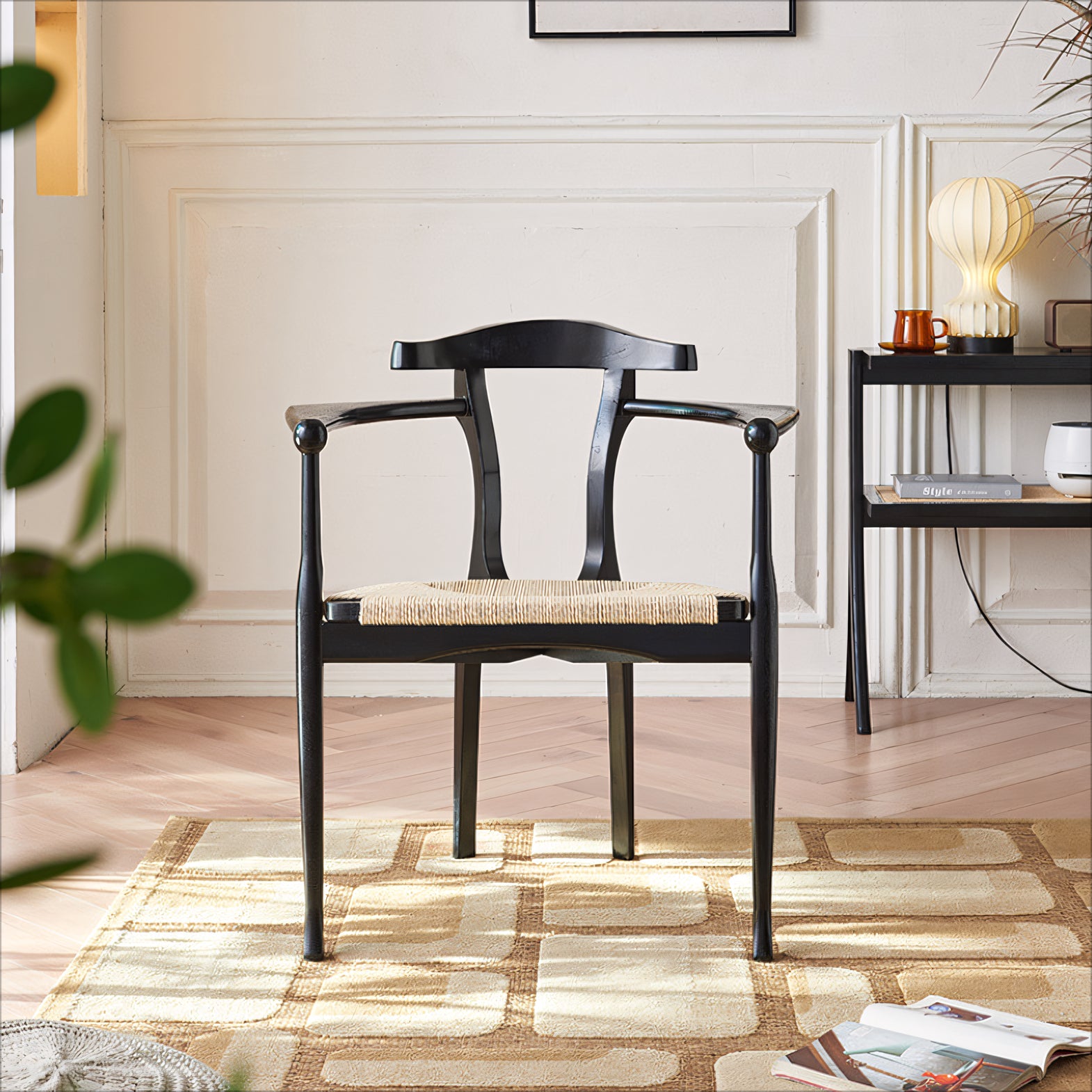 Ginos 2pcs ash wood natural rattan lounge chair dining chairs