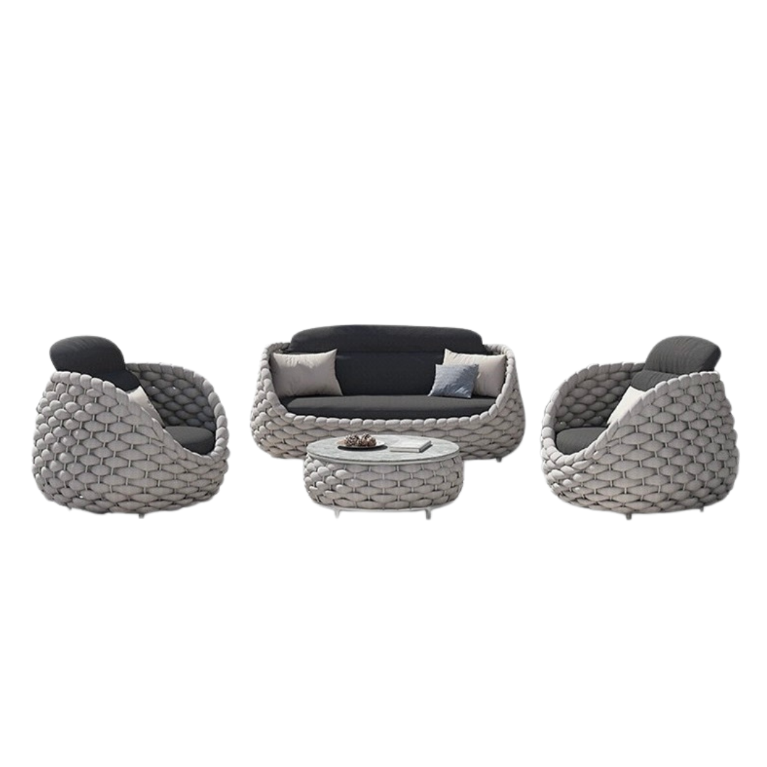 Tawoven Egg-shaped braided belt outdoor table and chair set
