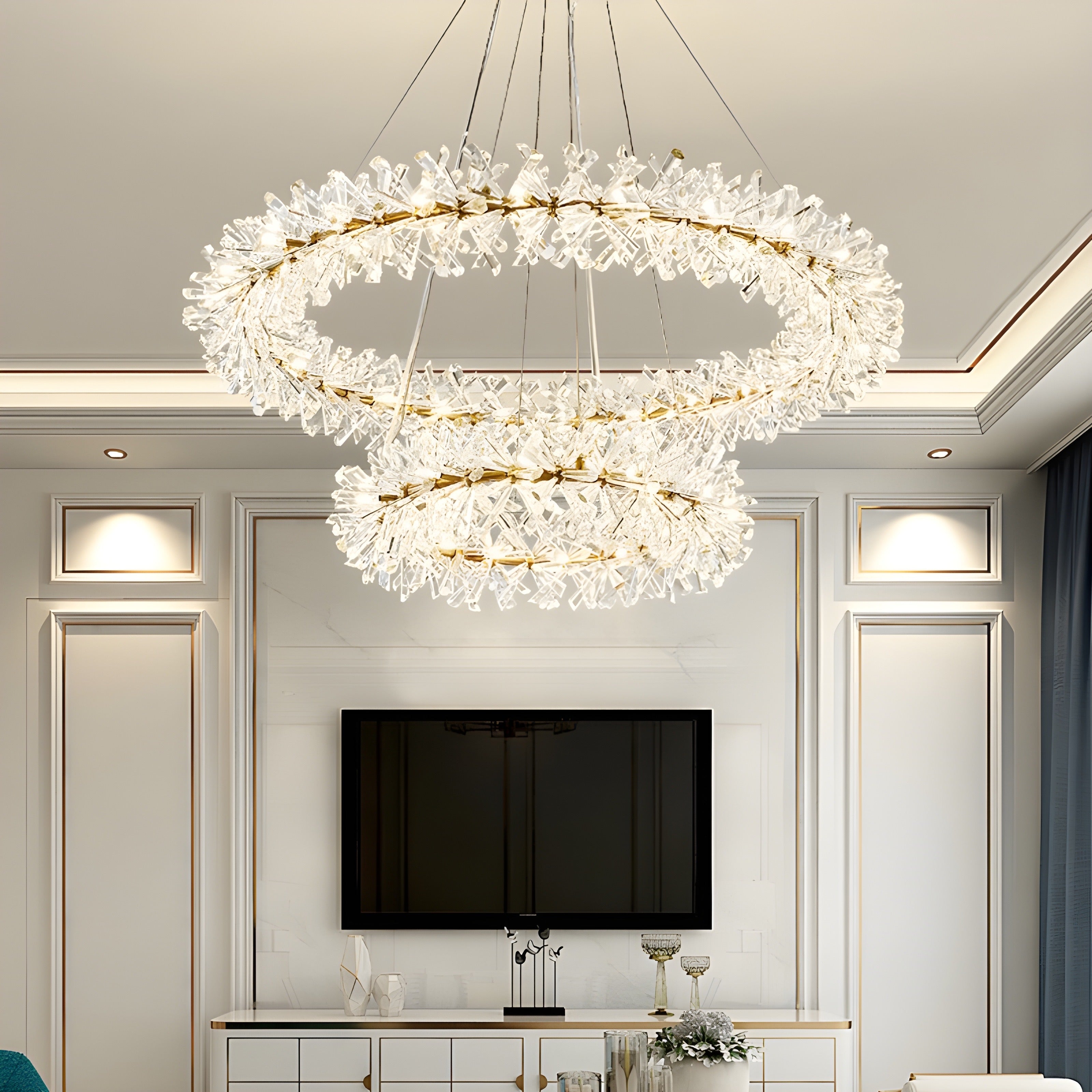 Snowie Snowflake glass round double layer pendant light