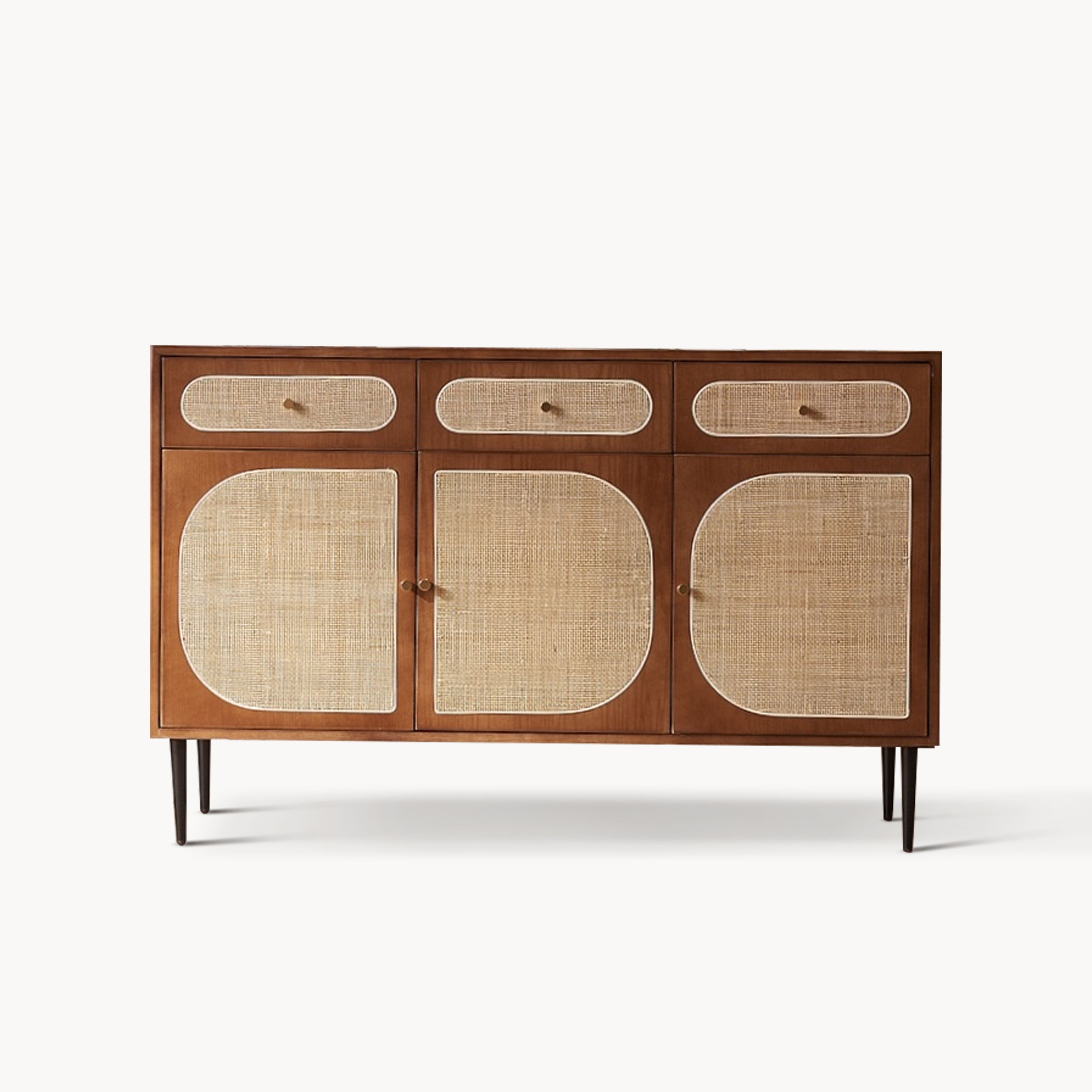 Sanie Ash wood natural rattan sideboard