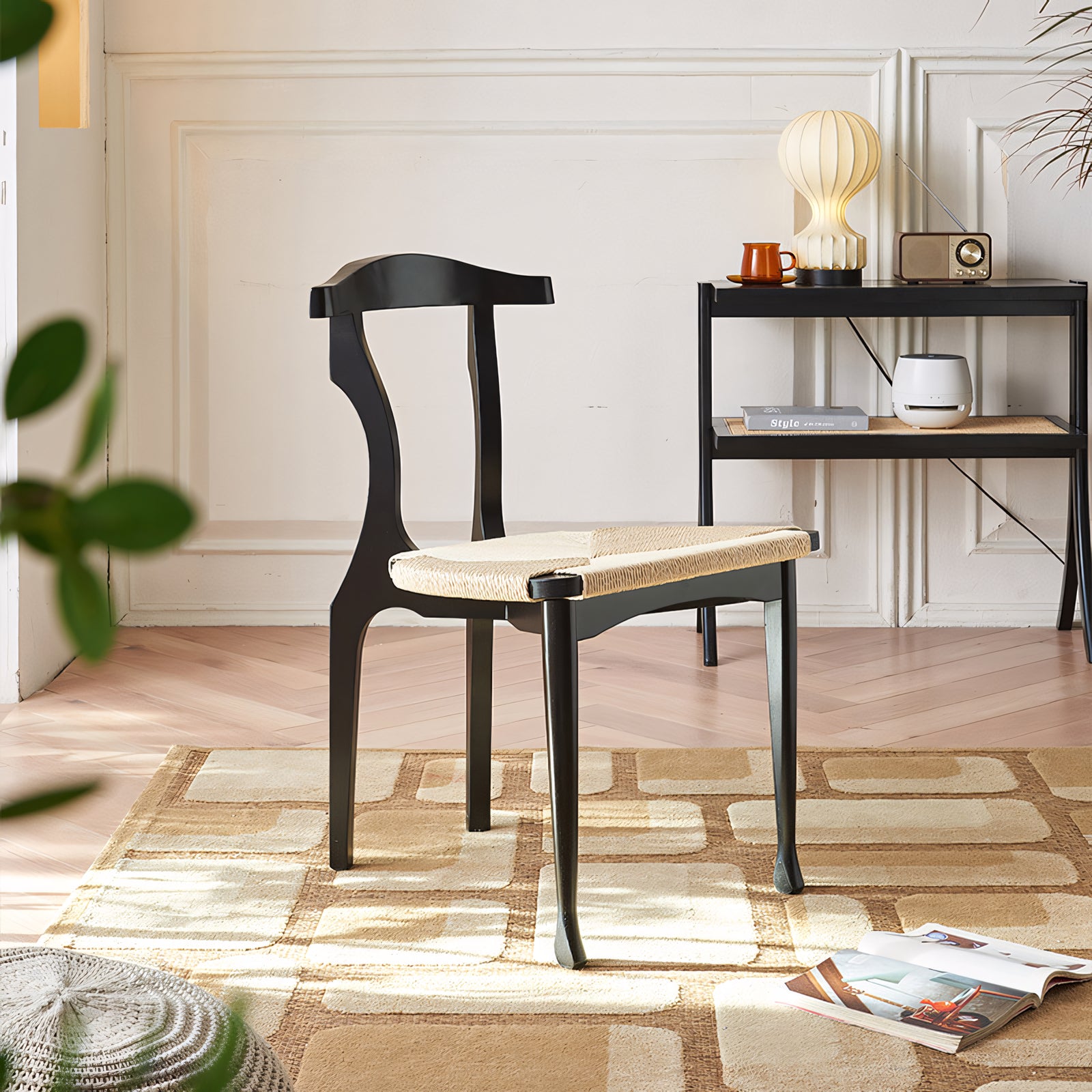 Ginos 2pcs ash wood natural rattan lounge chair dining chairs