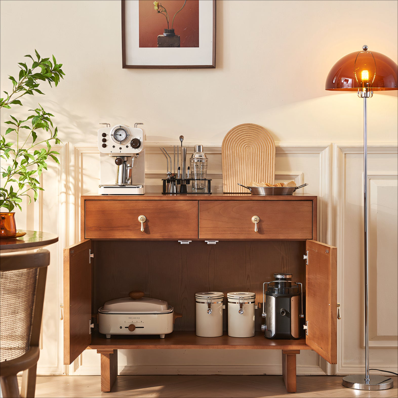 Heston Solid wood natural rattan sideboard