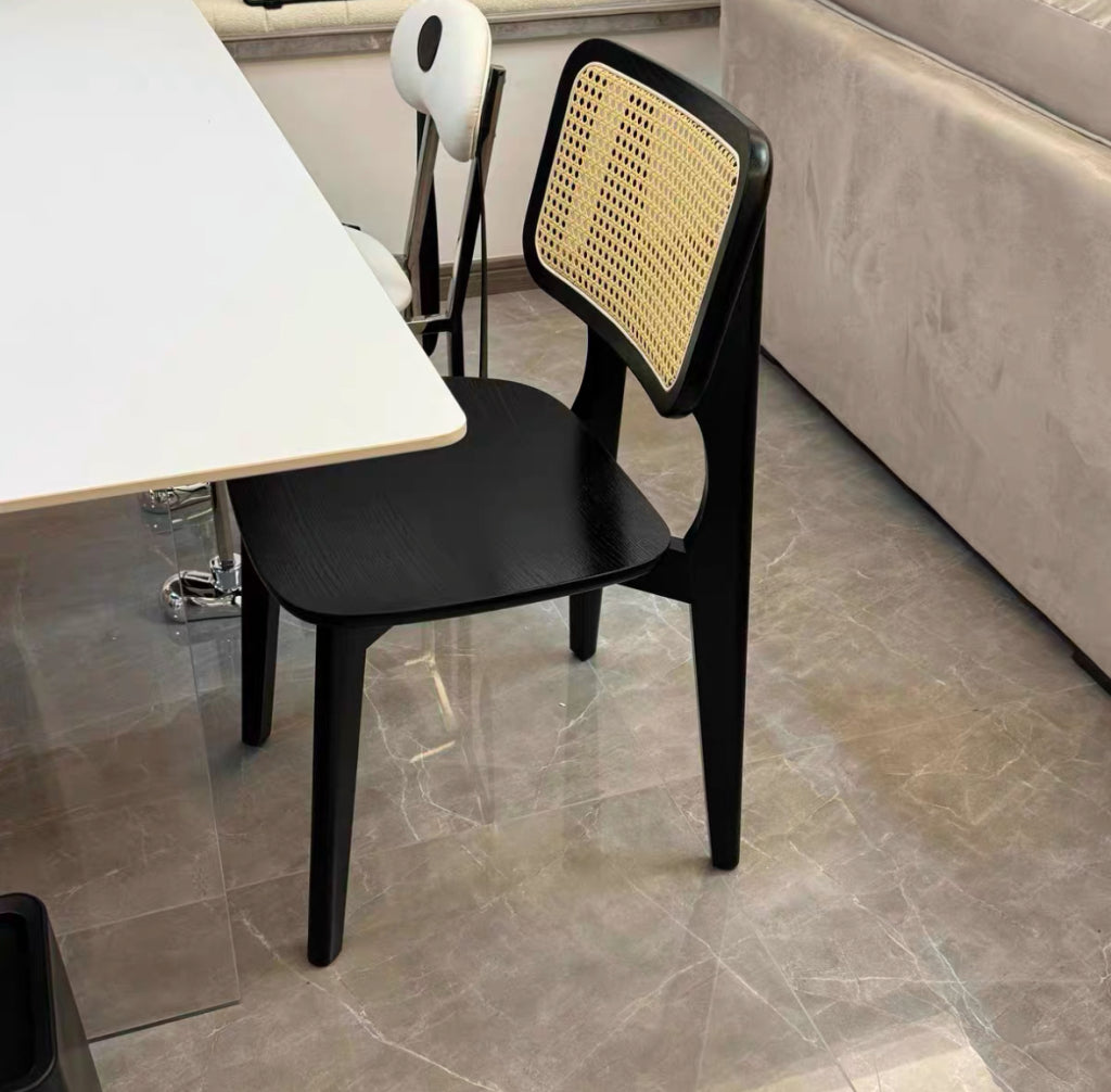 Wennie 2 pcs ash wood natural rattan dining chairs