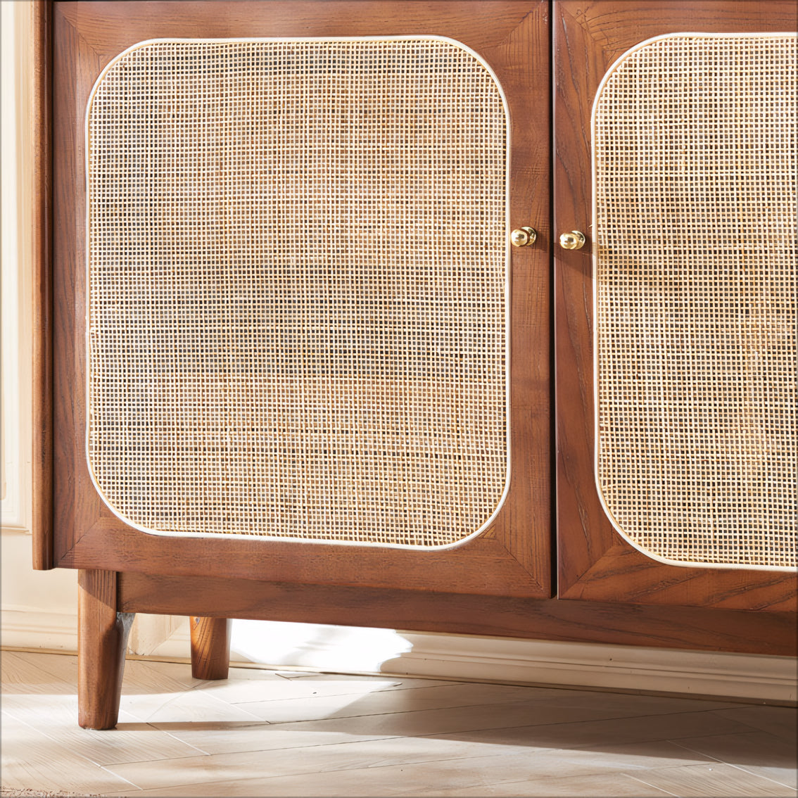Kylan Solid wood natural rattan sideboard
