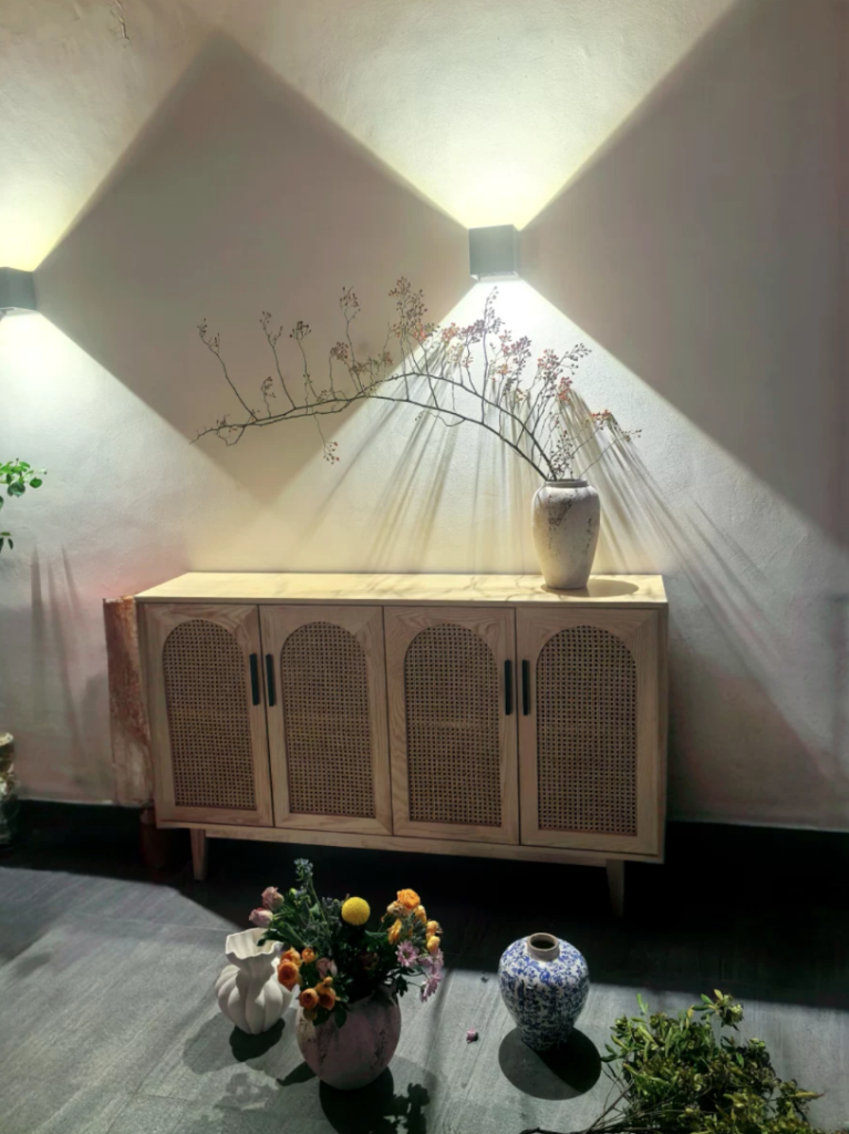 Jesseral Ash wood natural rattan sideboard