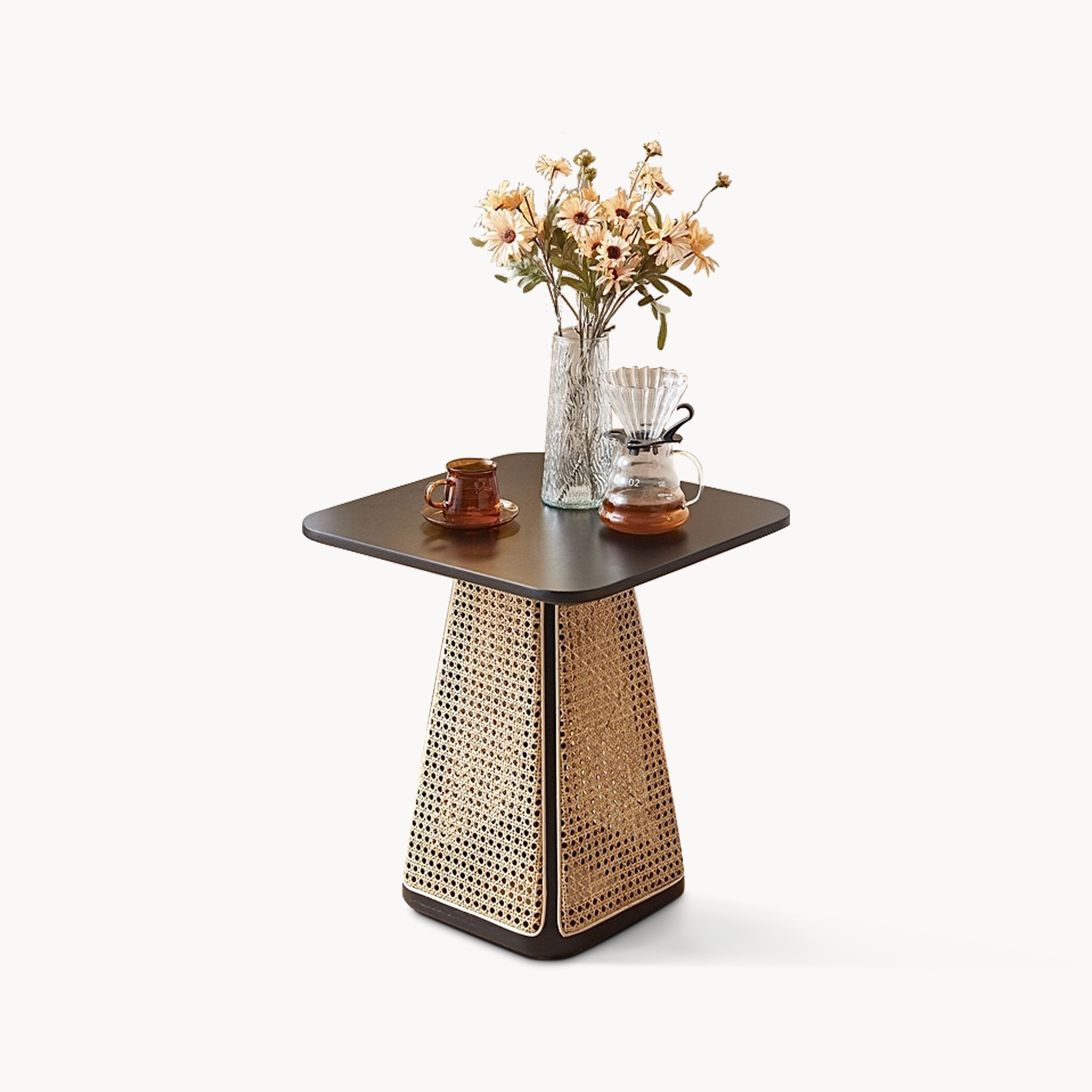 Drineli Ash wood natural rattan side coffee table