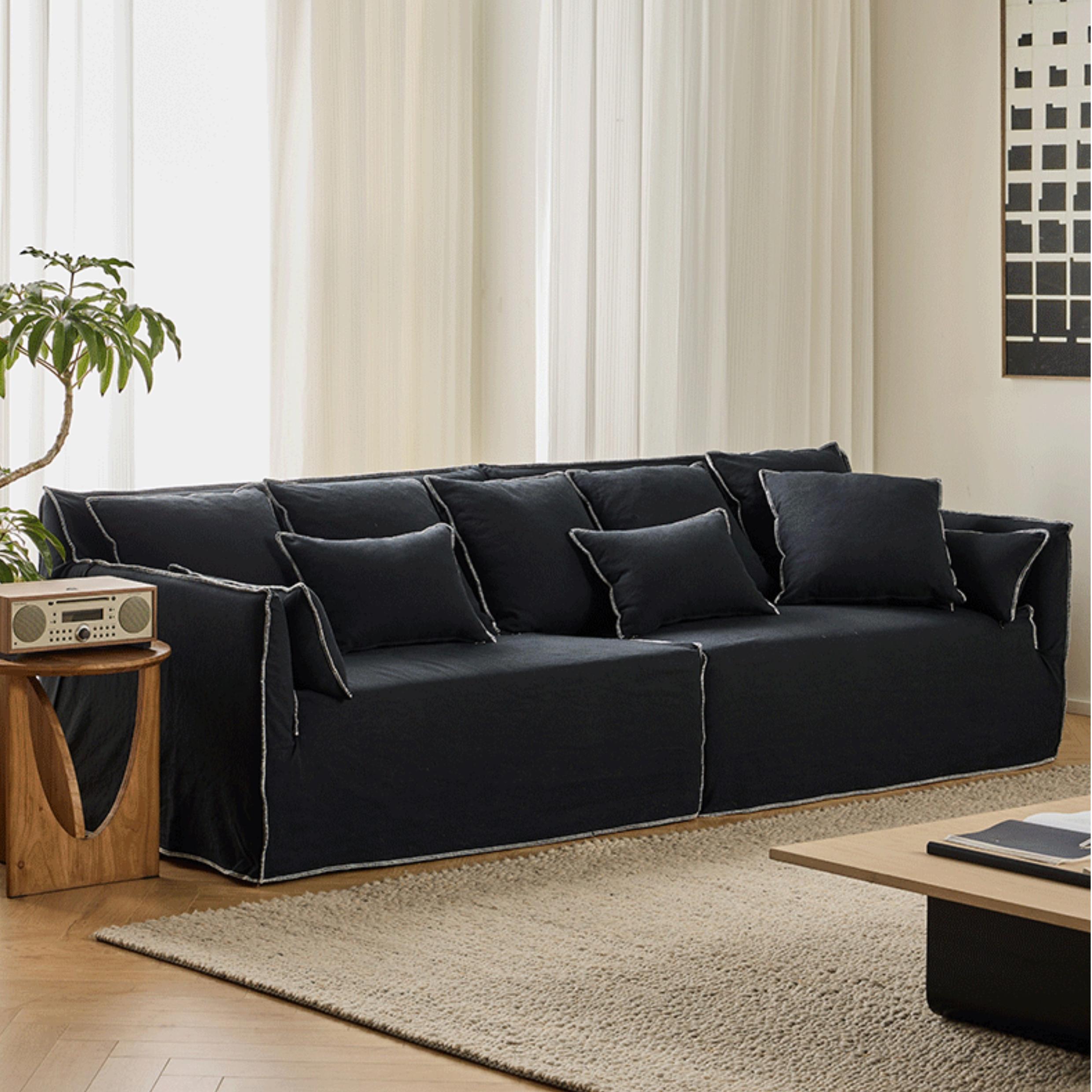 Geema Washable natural linen fabric straight sofa