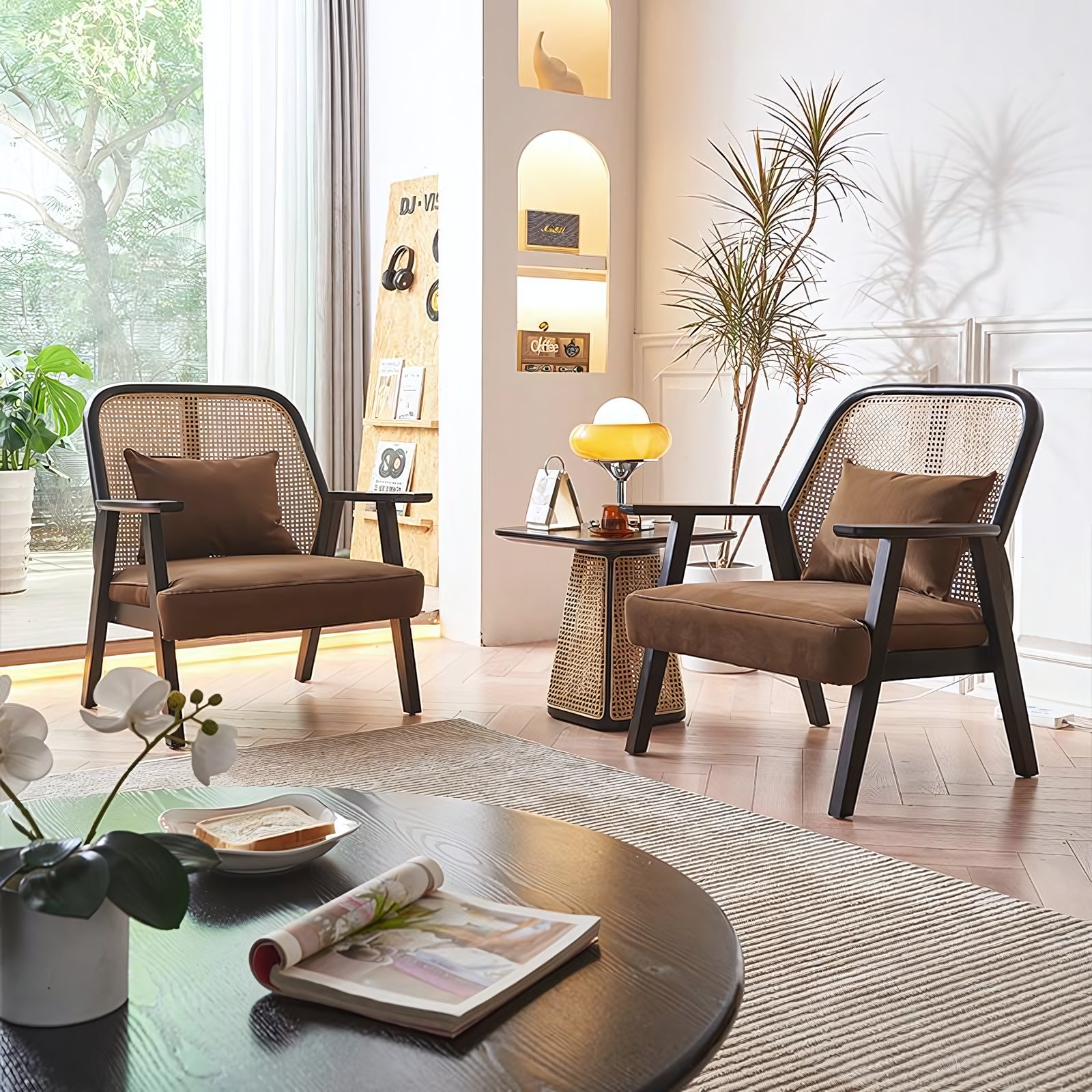 Rosalina Ash wood natural rattan accent chair