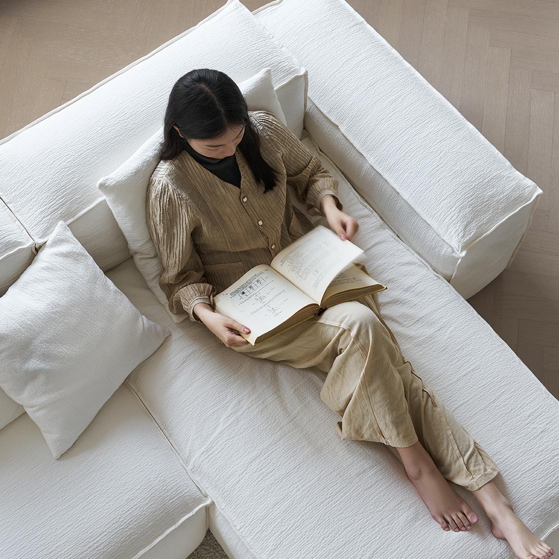 Seffi Washable natural linen fabric chaise lounge sofa