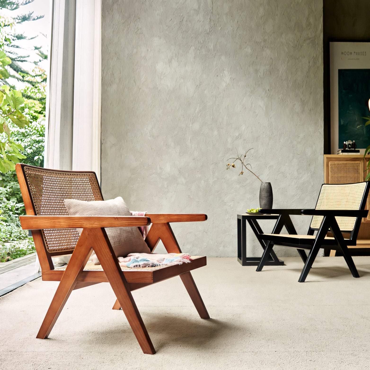 Nafilia Ash wood natural rattan loung chair