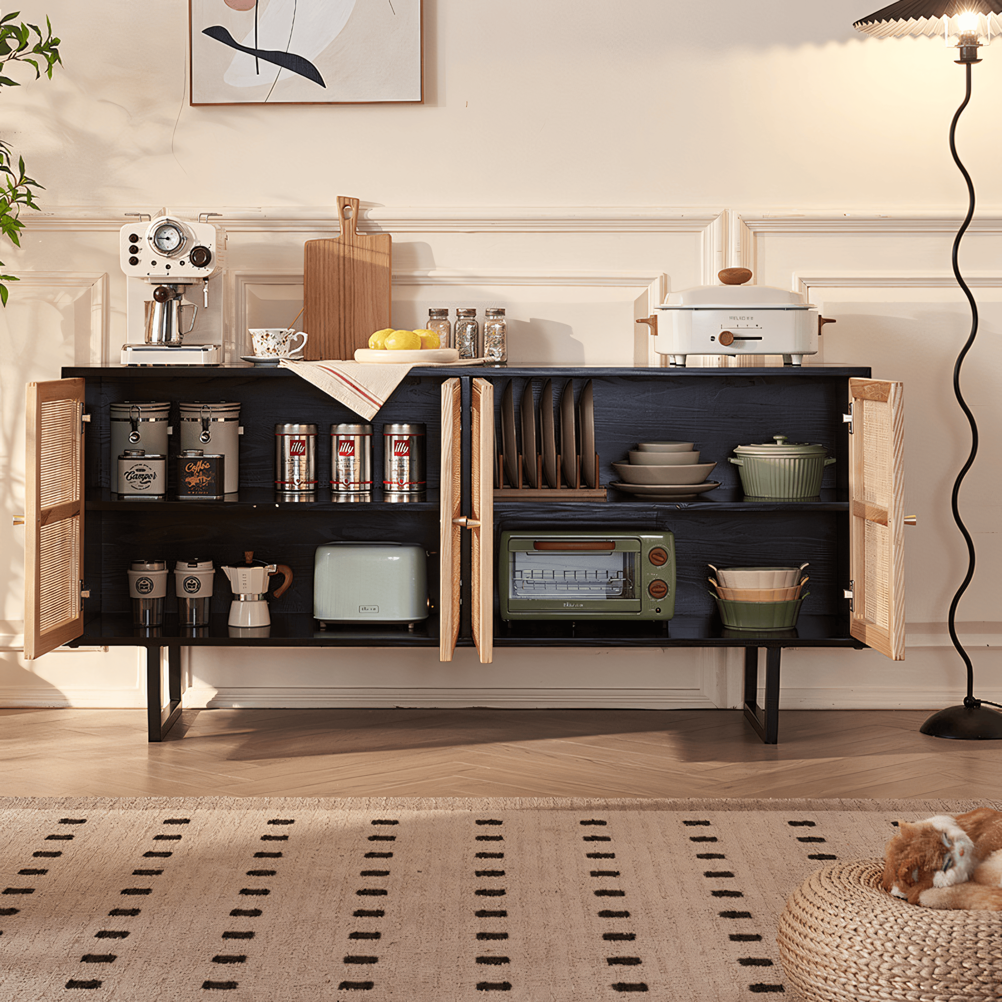 Daxion Solid wood natural rattan sideboard