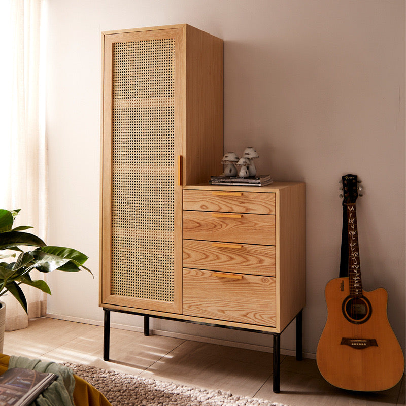 Dinarem Ash wood natural rattan wardrobe