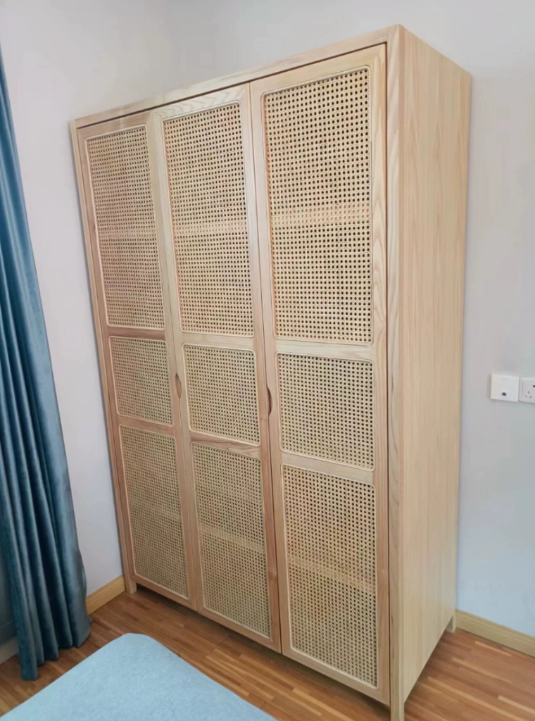 Junorena Ash wood natural rattan wardrobe