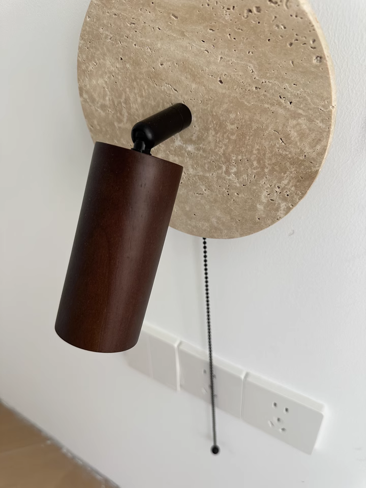 Roines 2pcs Beige travertine solid wood wall lights bedside lights