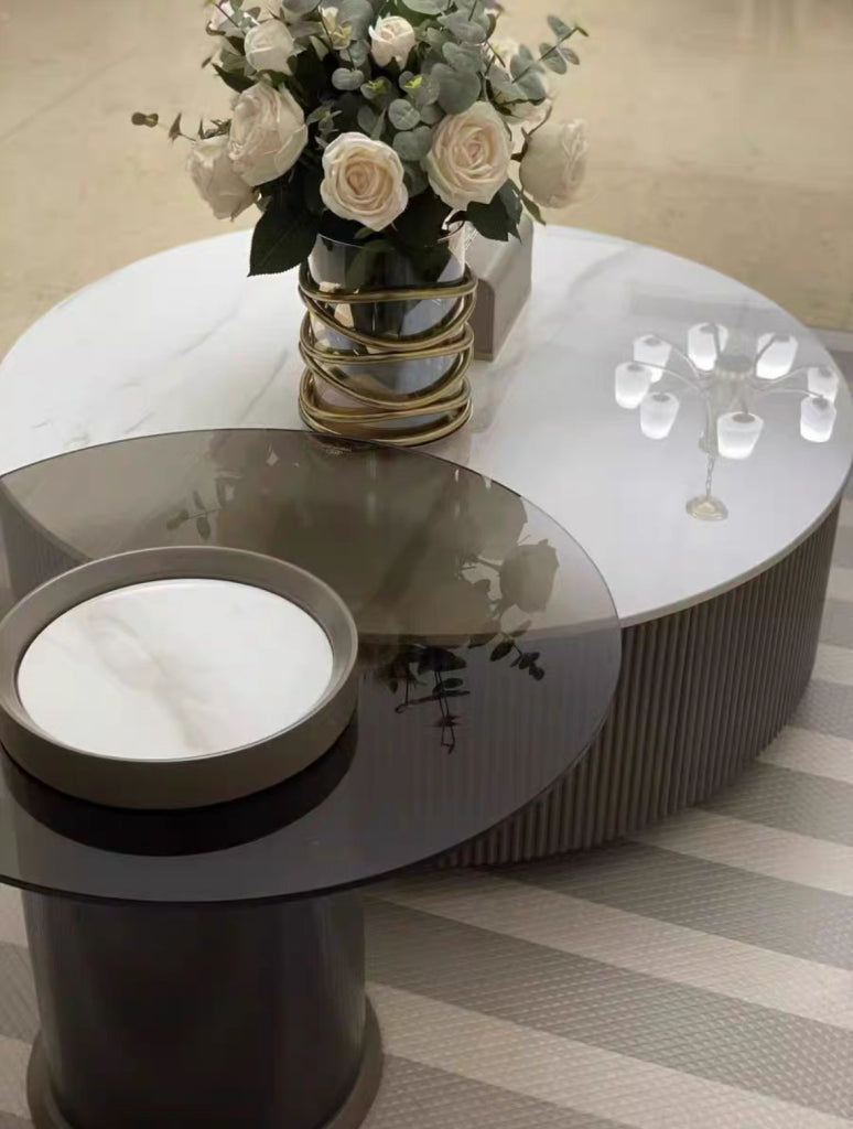 Volini Tempered glass round coffee table set