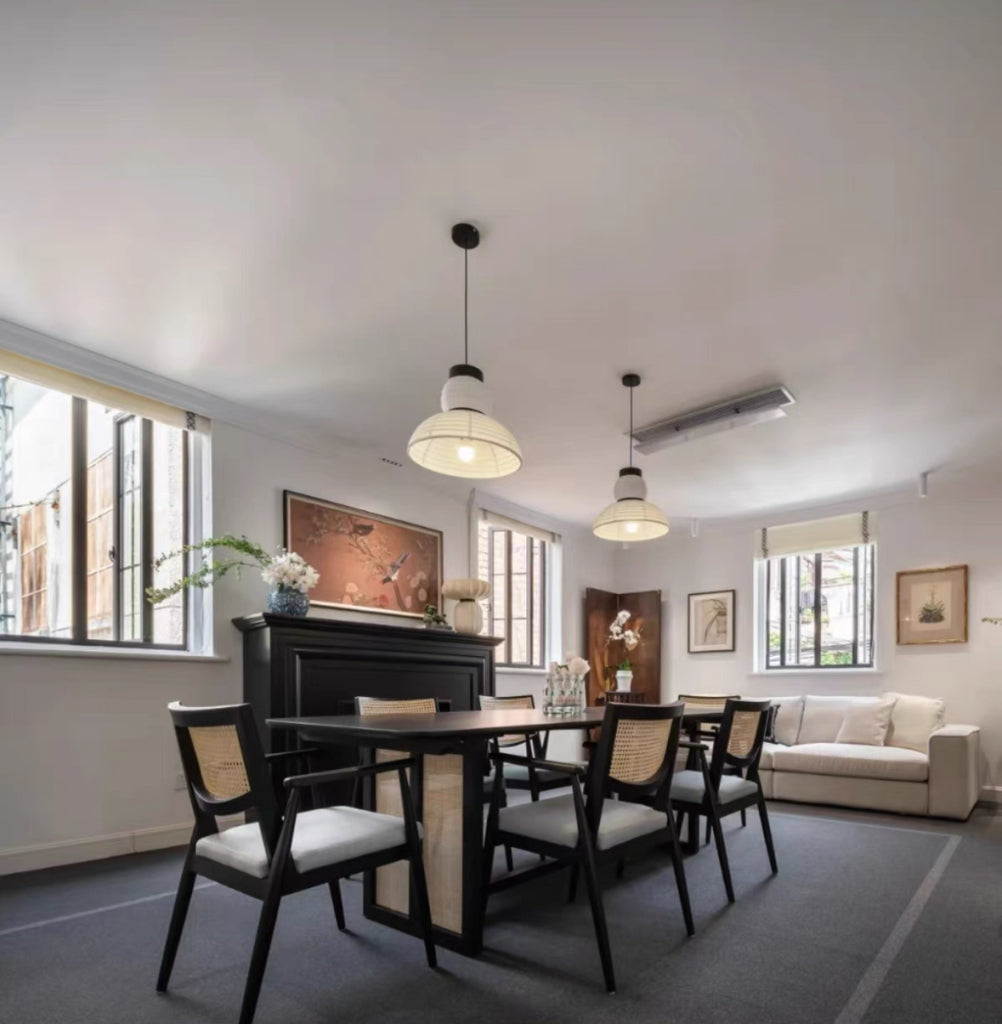 Linpo 2pcs ash wood natural rattan dining chairs