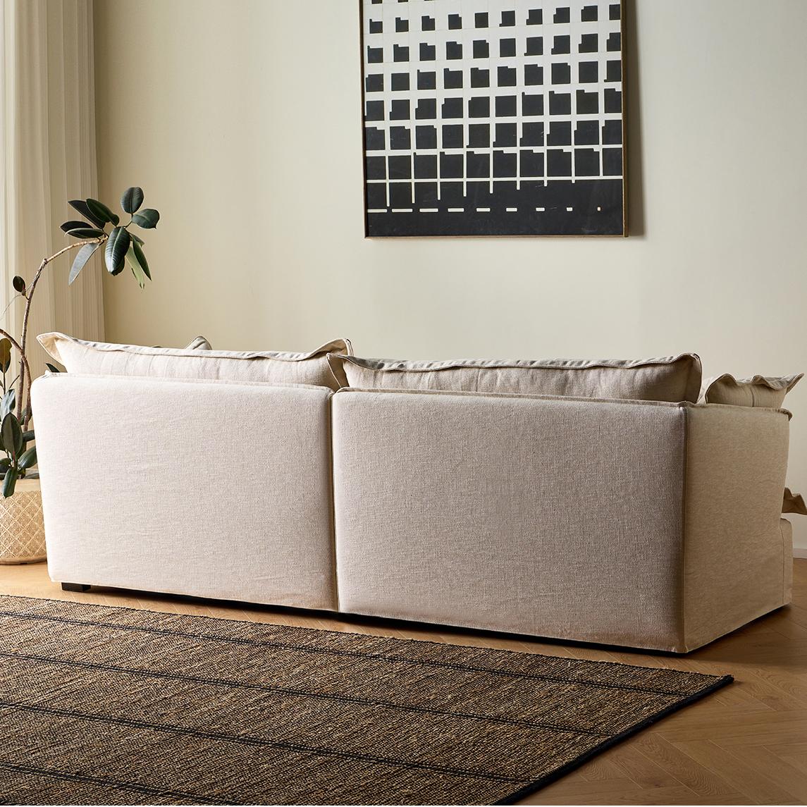 Ignazio Washable natural linen fabric straight sofa