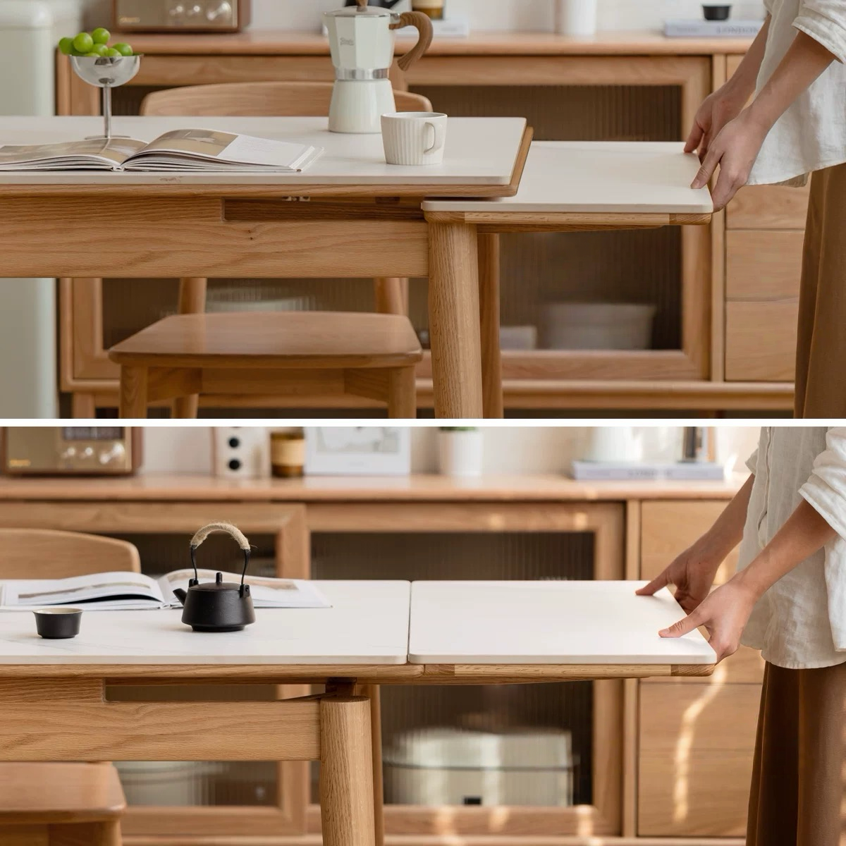 Elione Extendable sintered stone rectangular dining table