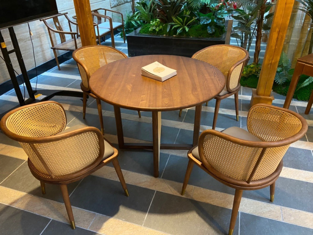 Ronilan Ash wood Indonesian natural rattan round dining set