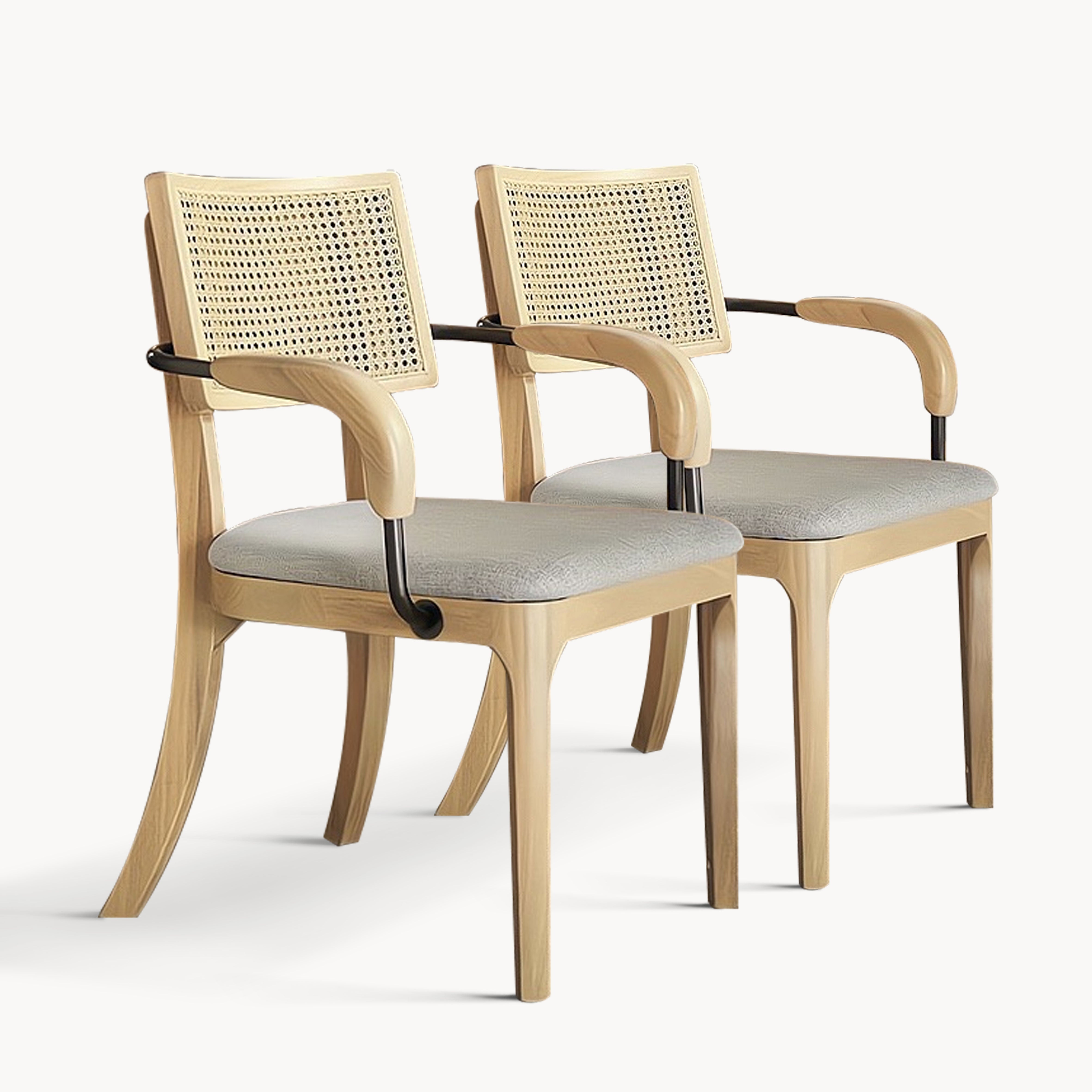 Wignor 2pcs ash wood natural rattan stainless steel dining chairs