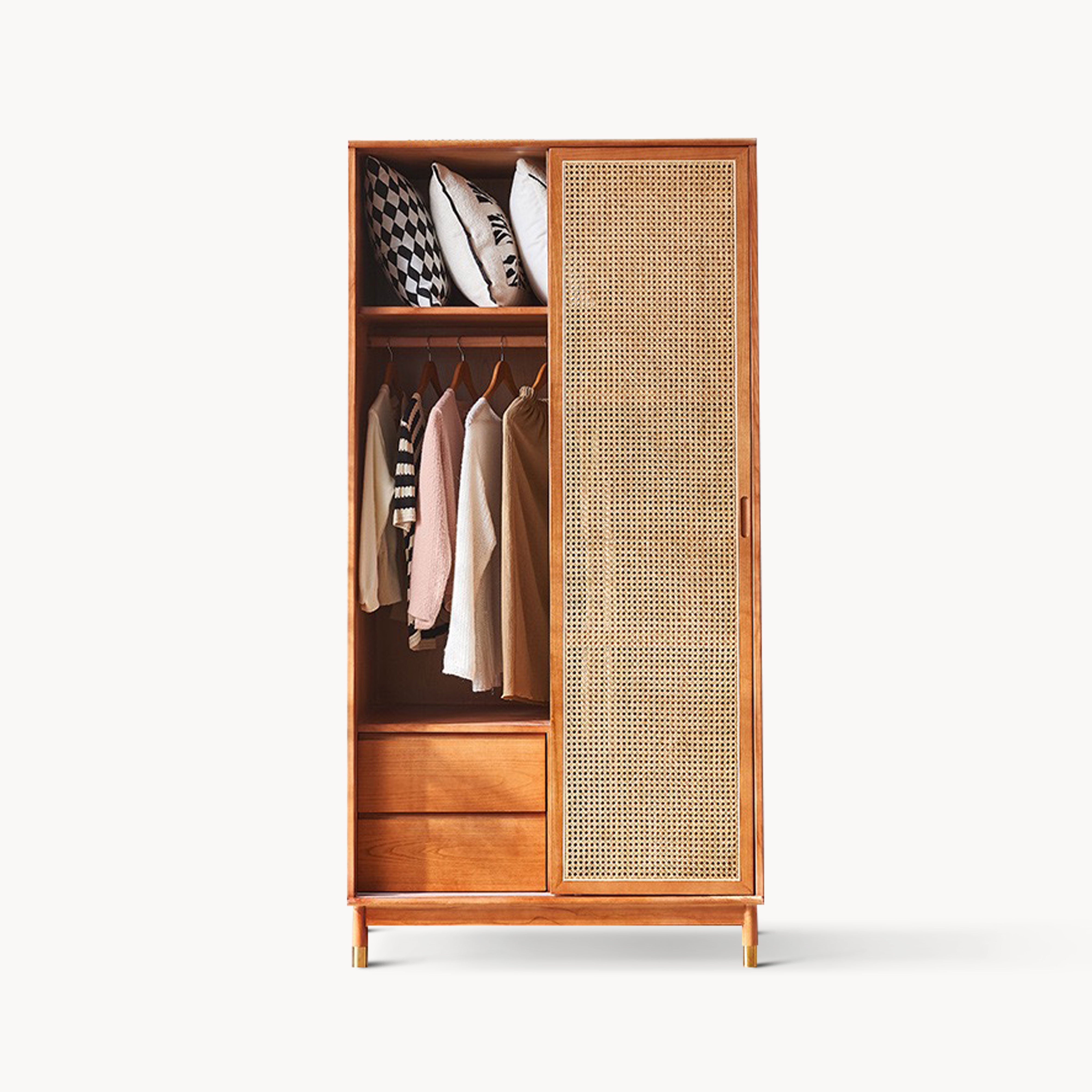 Zitrona Ash wood natural rattan wardrobe