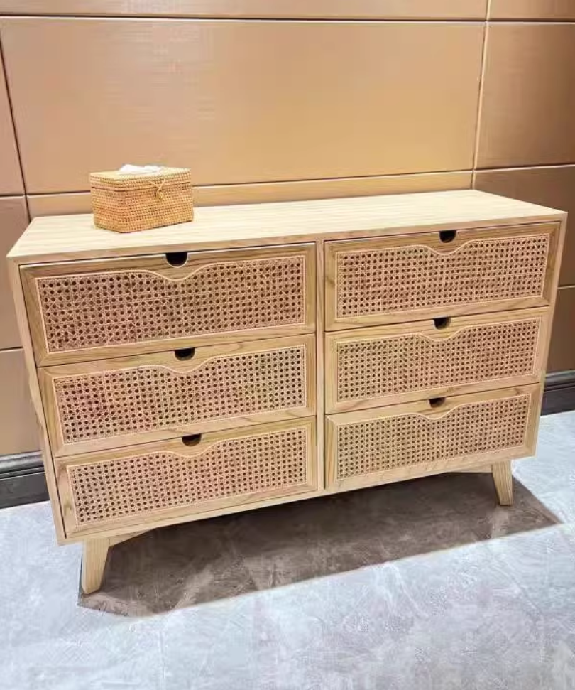 Vilriga Ash wood natural rattan chest of drawers