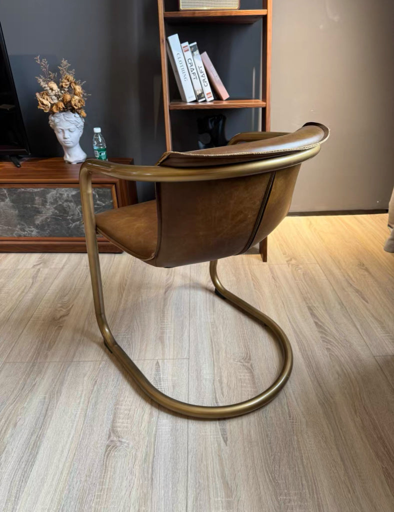 Berleto 2pcs full-grain leather with oil wax finish dining chairs