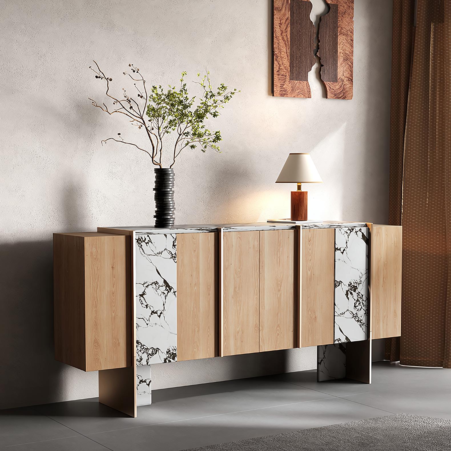 Rozeo Wooden marble sideboard