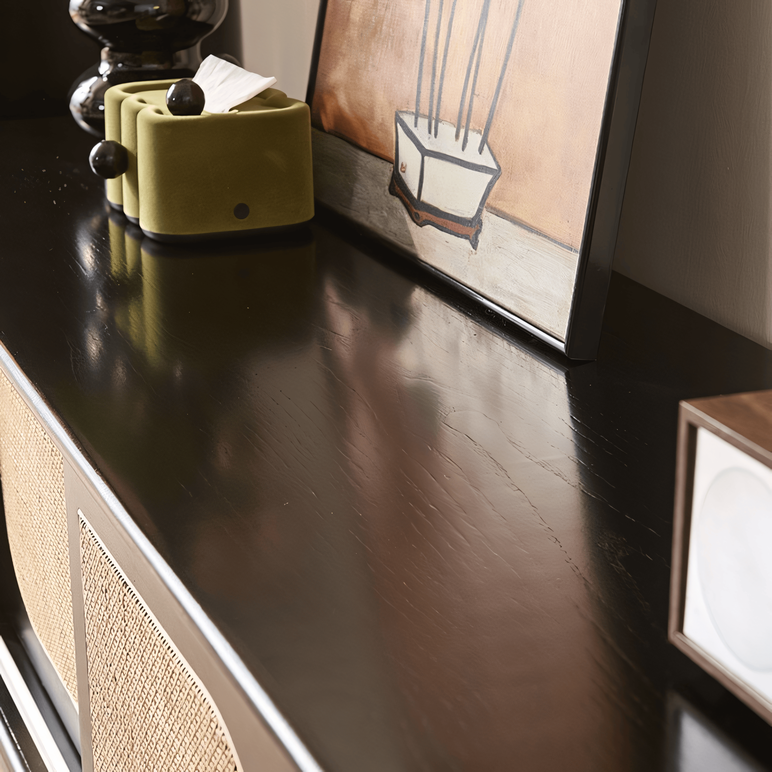 Aelox Solid wood natural rattan TV cabinet