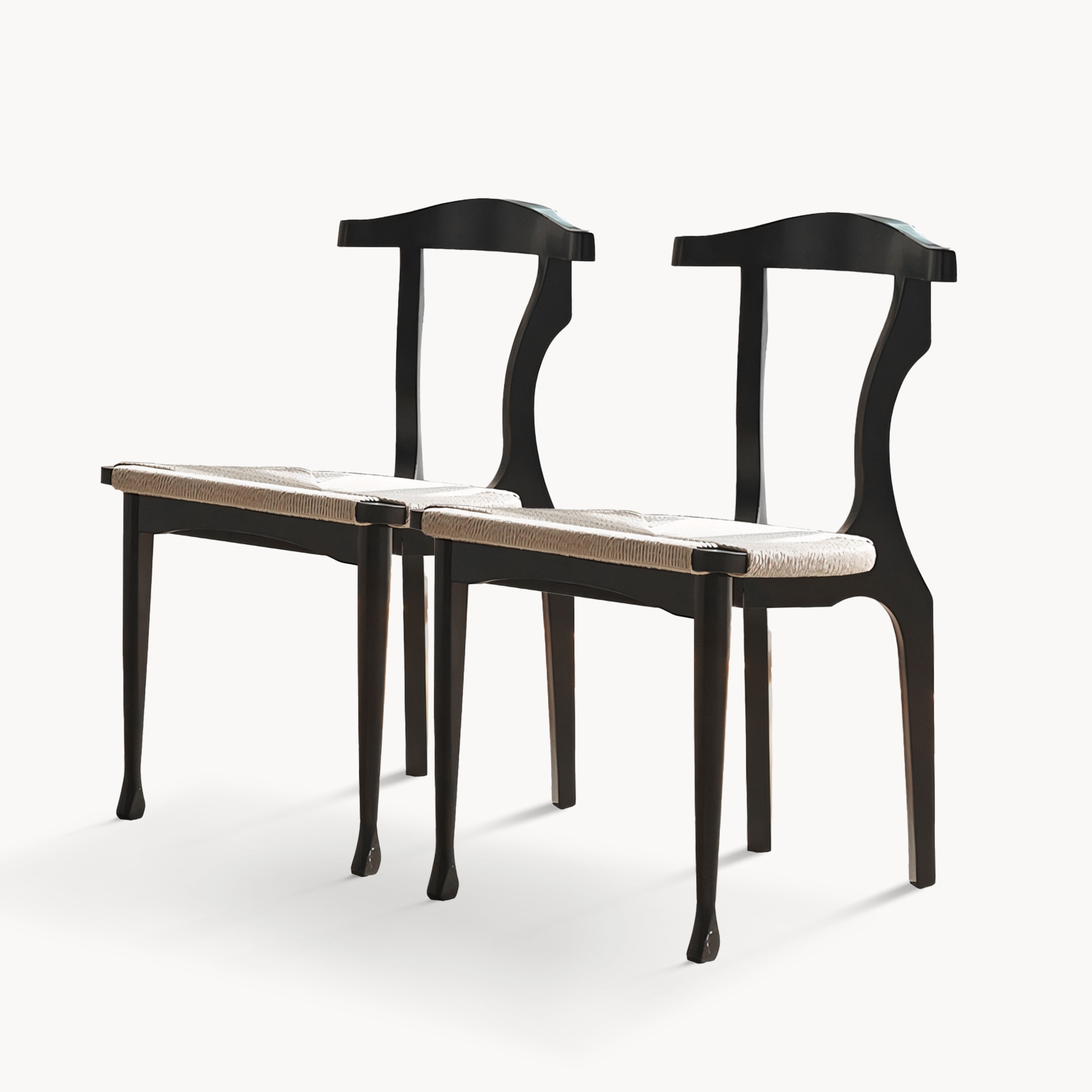 Ginos 2pcs ash wood natural rattan lounge chair dining chairs