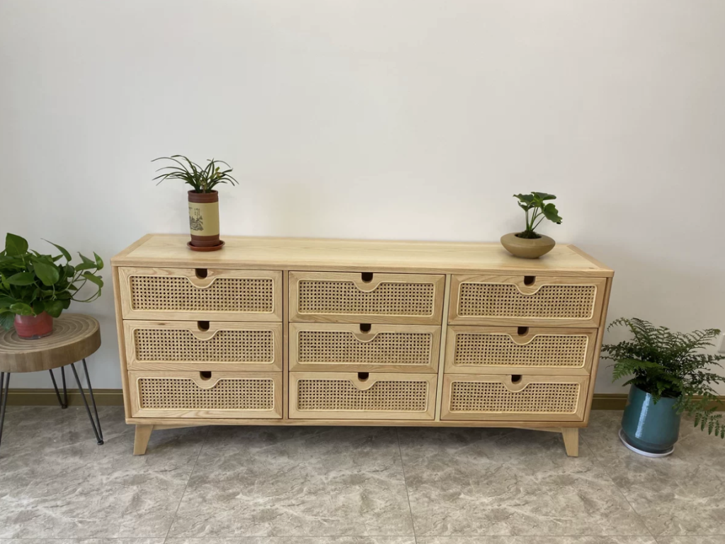 Vilriga Ash wood natural rattan chest of drawers-B
