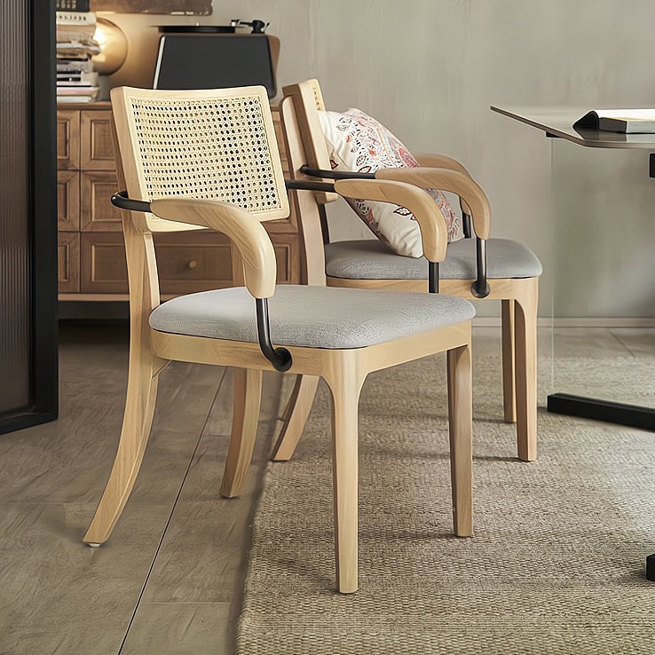 Wignor 2pcs ash wood natural rattan stainless steel dining chairs