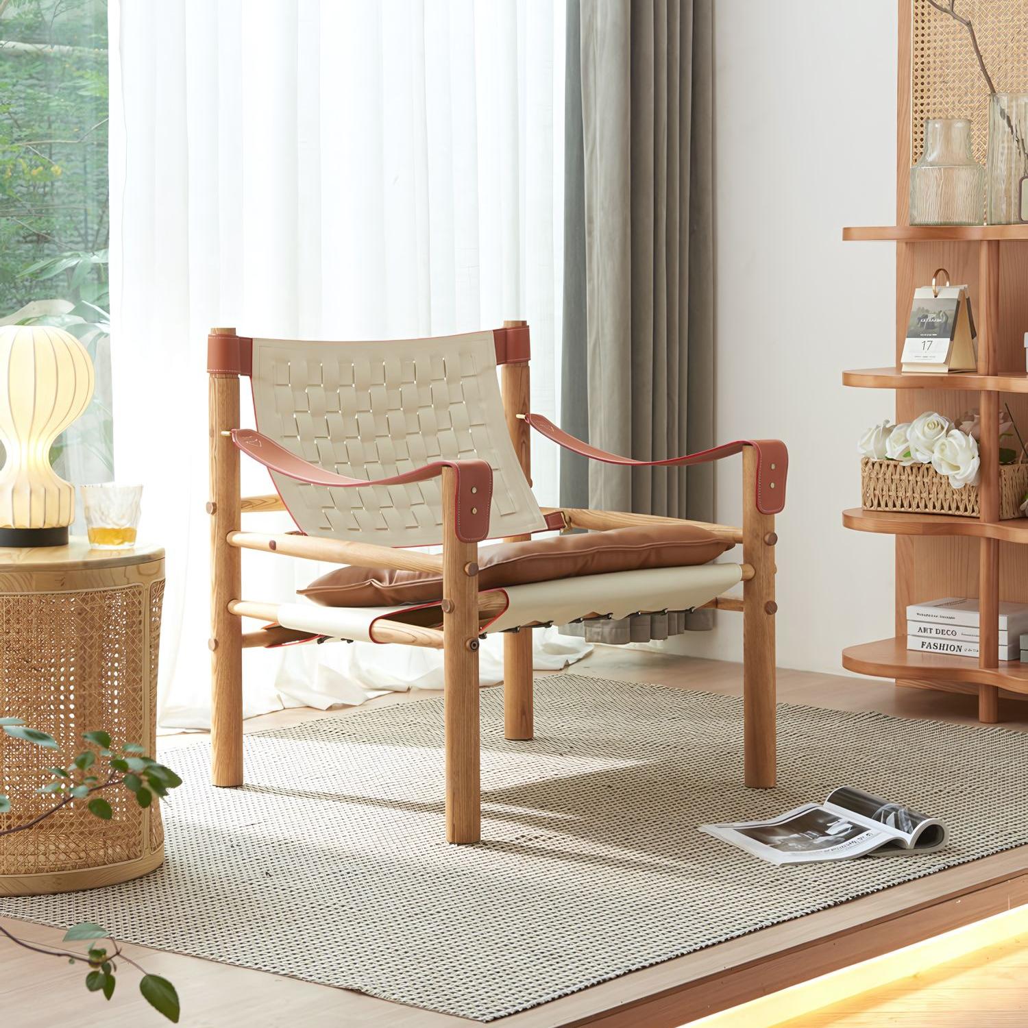 Linaro Ash wood leather accent chair