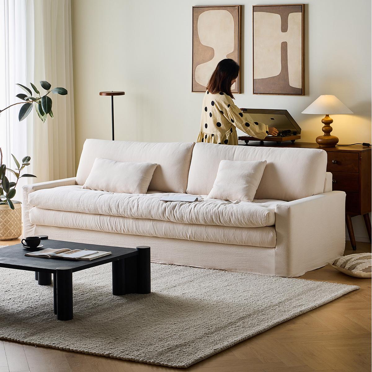 Garozo Washable natural linen fabric straight sofa