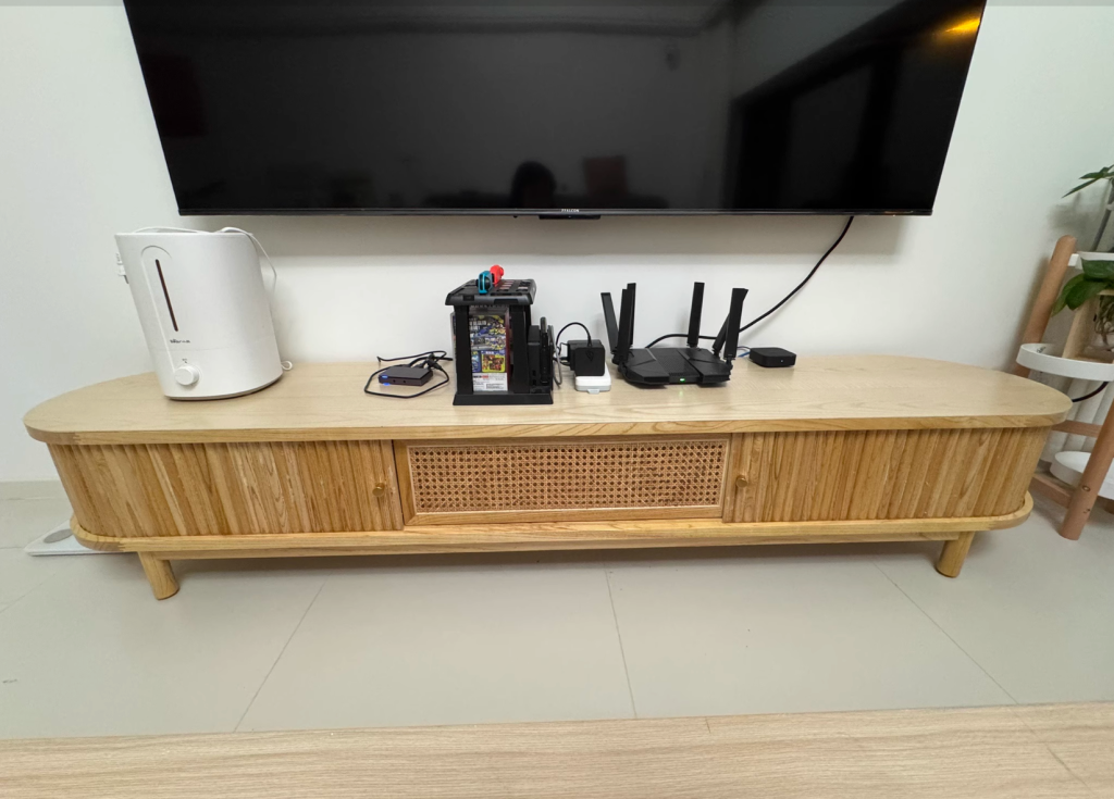 Dwinave Ash wood natural rattan TV cabinet